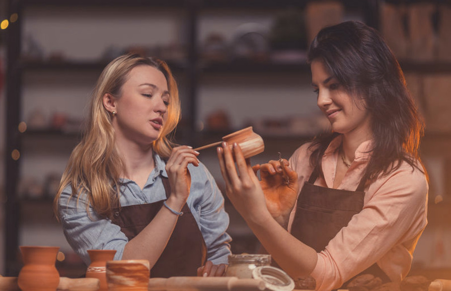 Two people crafting