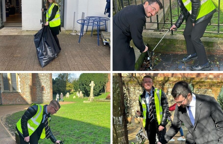 Estate agents litter piking outside