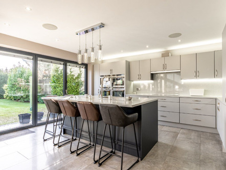 Modern kitchen with island and stools
