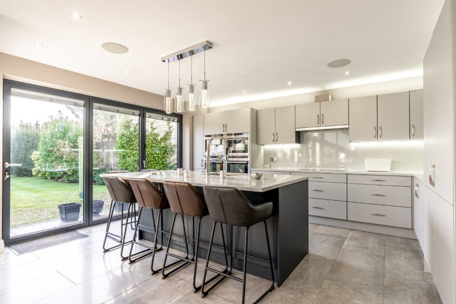 Modern kitchen with island and stools